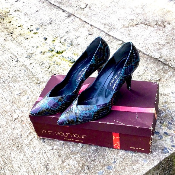 Stuart Weitzman Shoes Mr. Seymour Snakeskin Vintage Heels 7 1/2 - Picture 13 of 16